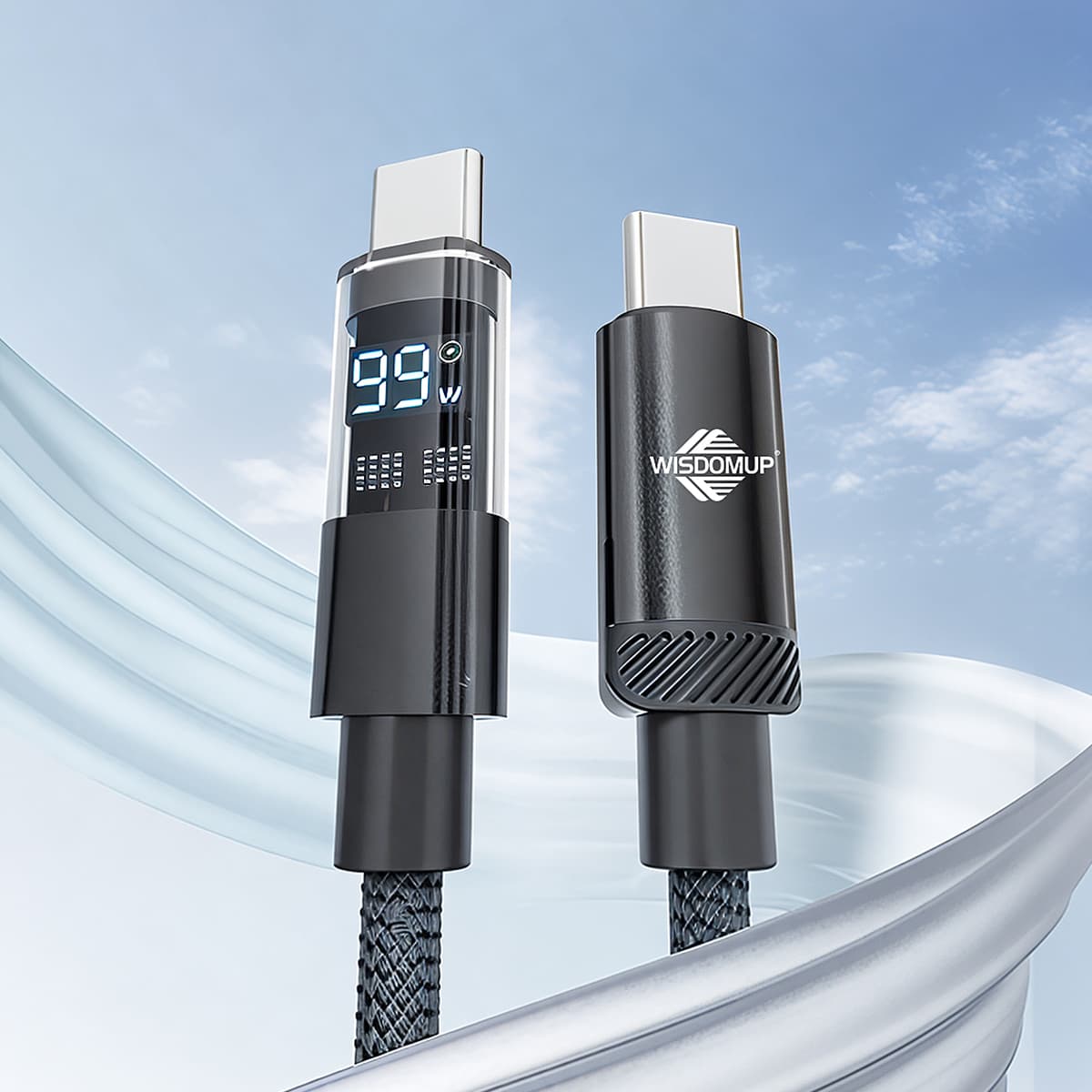 SJX-47CC 60W Power Delivery Type-C to Type-C Fast Charging Cable � 1.2-Meter Nylon Braided Wire with Horizontal Screen Digital Display